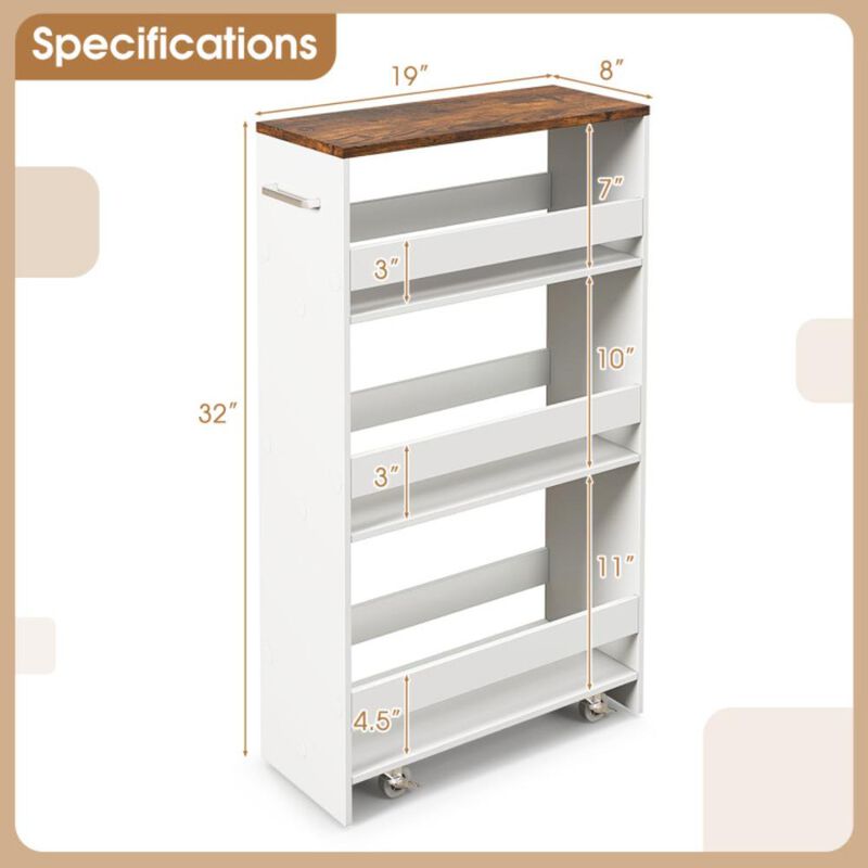 Hivvago 4-Tier Rolling Storage Cart Slim Kitchen Cart on Wheels with Open Shelves and Handle