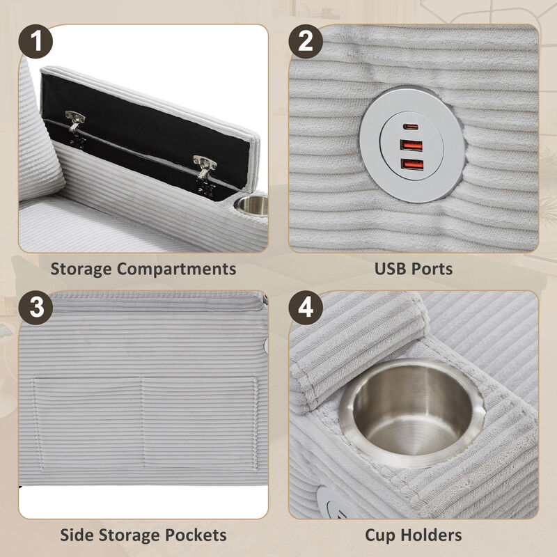 Merax Convertible Sofa Bed U-Shaped Sectional Sofa Modern Upholstered Sofa with Storage Chaise Lounges