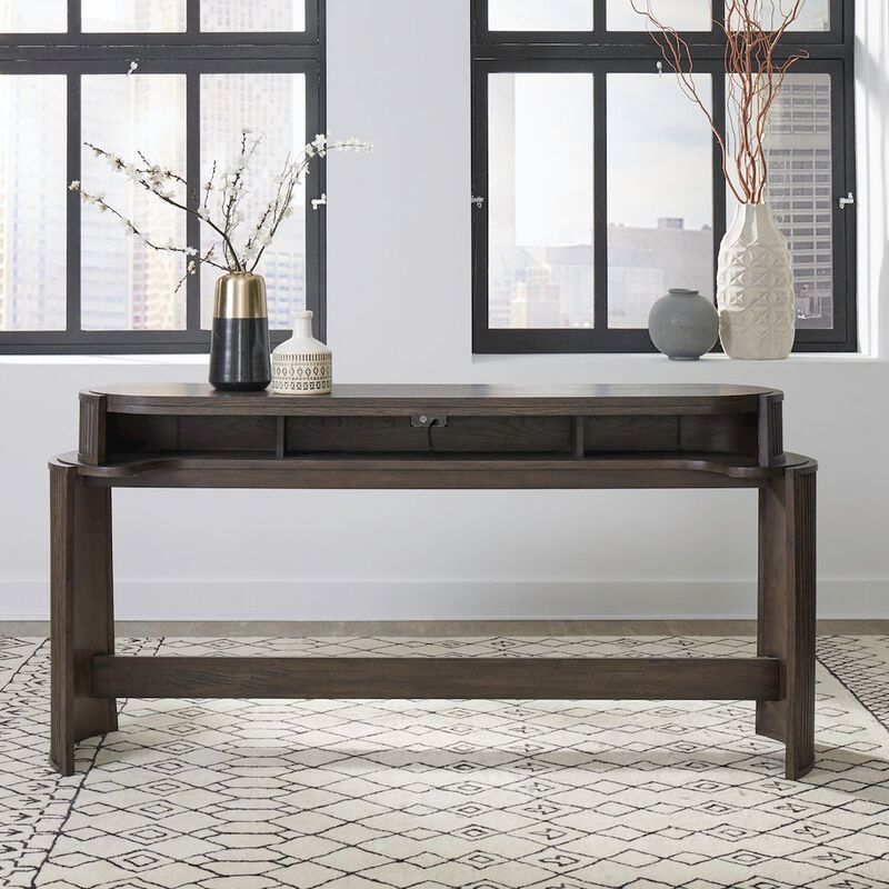 Liberty Furniture City View Console Bar Table with Charging Station - Coffee Bean Oak Wood image number 7