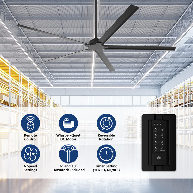 72 in. Matte Black Aluminum Ceiling Fan with Remote without Light