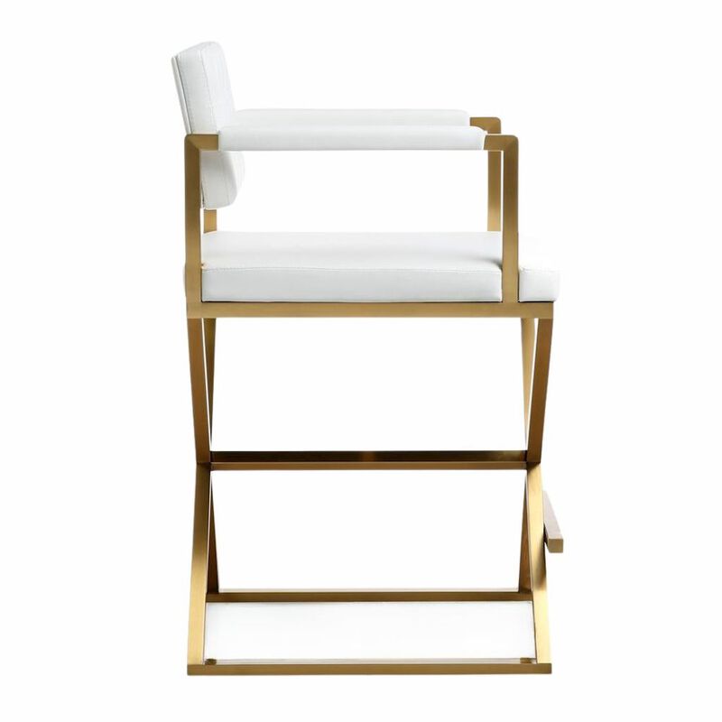 Starlight Canyon Home White Faux Leather Bar Stool With Gold Steel Frame And Back Support Arms image number 5
