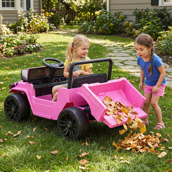 Kids Ride On Truck 12V Electric Vehicle with Dump Bed and Music for Backyard