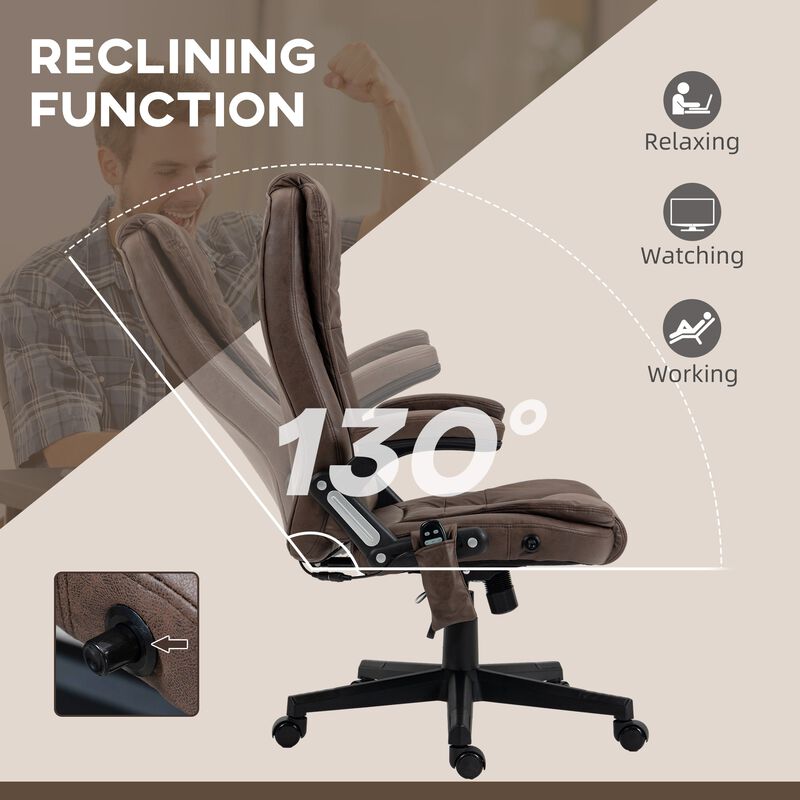 6 Point Vibrating Heated Massage Office Chair, Linen High Back Office Desk Chair, Reclining Backrest, Padded Armrests & Remote, Coffee