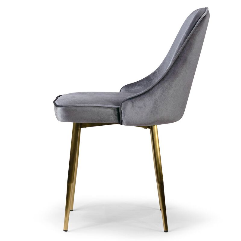 Glamour Home Set of 2 Alpha Sandy Brown Velvet Chair with Brushed Golden Steel Legs