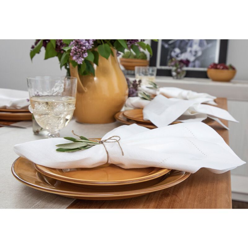 Solino Home 100% Pure Linen Dinner Napkins Set of 4 - Medium Weight Hemstitch