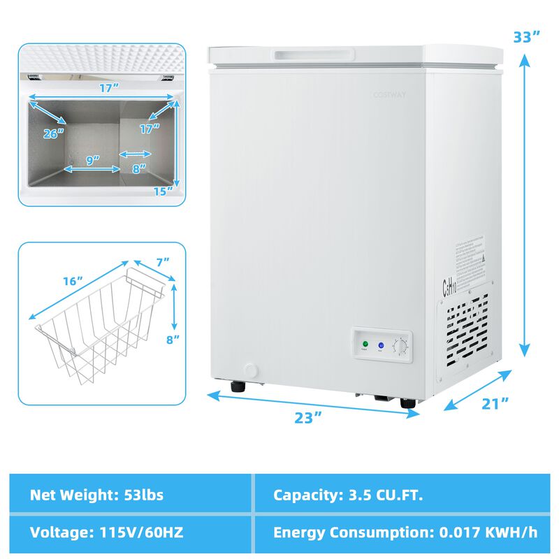 Compact Chest Freezer with Removable Storage Basket