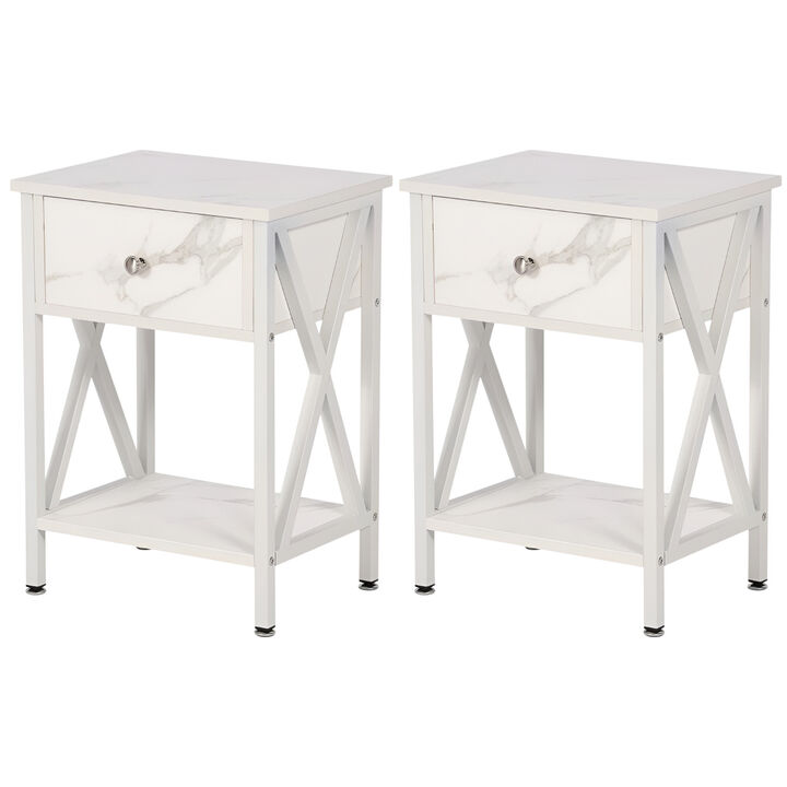 Set of 2 End Tables With 1 Drawer For Living Room And Bedroom