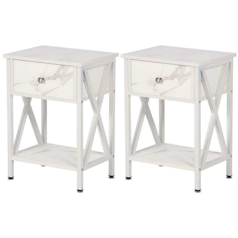 Set of 2 End Tables With 1 Drawer For Living Room And Bedroom
