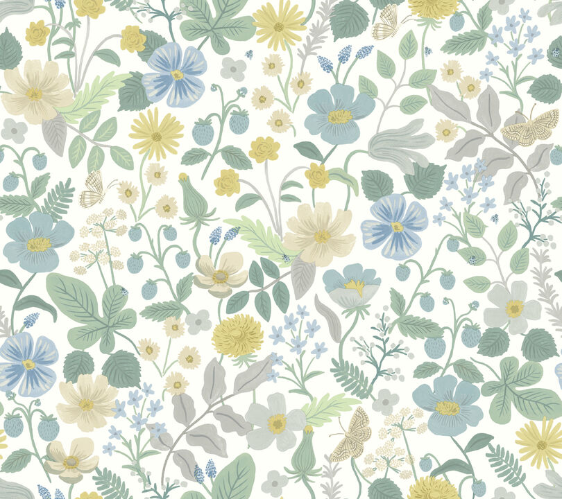 Strawberry Fields White & Green Wallpaper