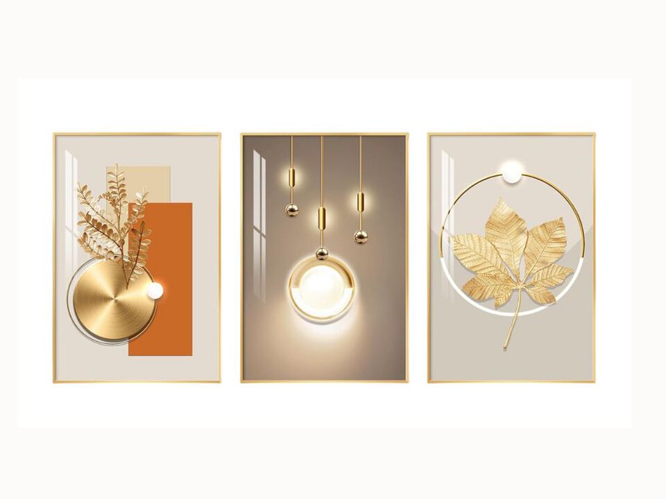 Set of 3 Framed Gold Wall Art &ndash; 16x24" Modern Luxury Prints for Living Room, Bedroom & Office