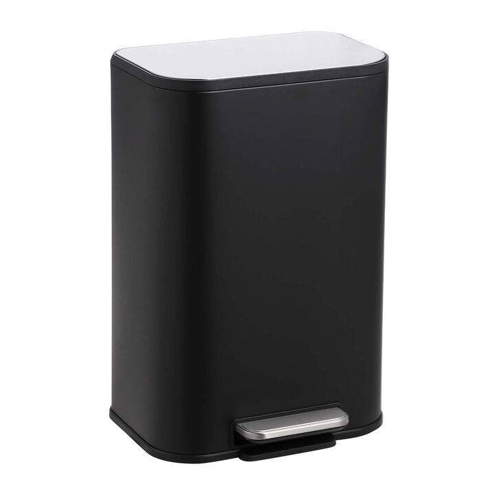 Modern Stainless Steel Trash Can, Soft Close Lid, Step Pedal, Removable Inner Bucket, Rectangular Durable Design