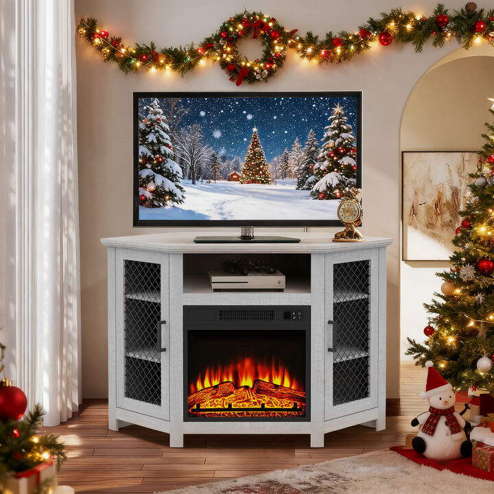 45" White Farmhouse Media Console TV Stand for TVs Up to 50" with Fireplace Included