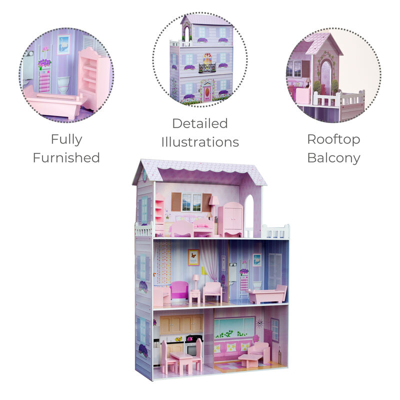 Teamson Kids Dreamland Tiffany Dollhouse with 12 Accessories, Pink/Purple image number 2