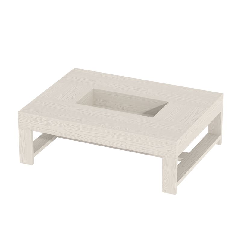 FUFU&GAGA Modern White Wood Coffee Table &ndash; Solid Wood, Spacious Tabletop with Built-in Storage, Sturdy Frame (47.2" W x 35.4" D x 15.8" H), White