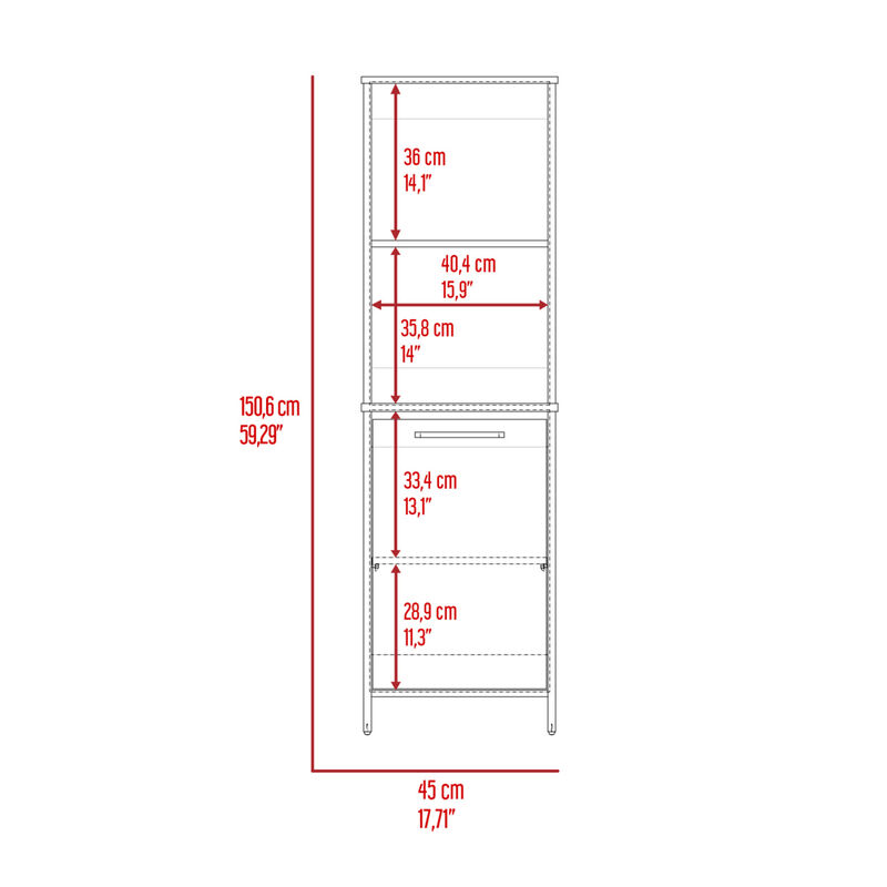Eiffel Kitchen Pantry, Two External Shelves, Single Door Cabinet, Two Interior Shelves White -White