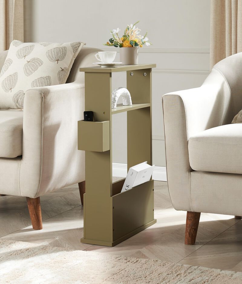 Kings Brand Furniture Zeke Narrow Side Table with Storage Shelf - Modern Sofa End Table, Small Nightstand with Magazine Rack