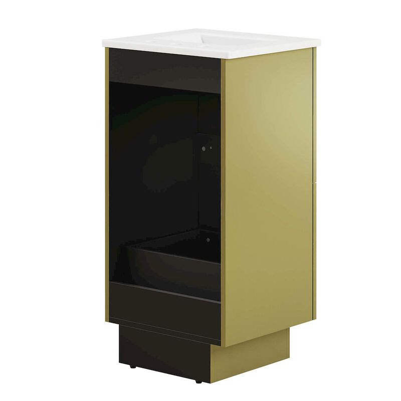 Modway Quantum Modern 18" Bathroom Vanity in White Gold with Ceramic Sink Basin and Storage Drawer image number 4