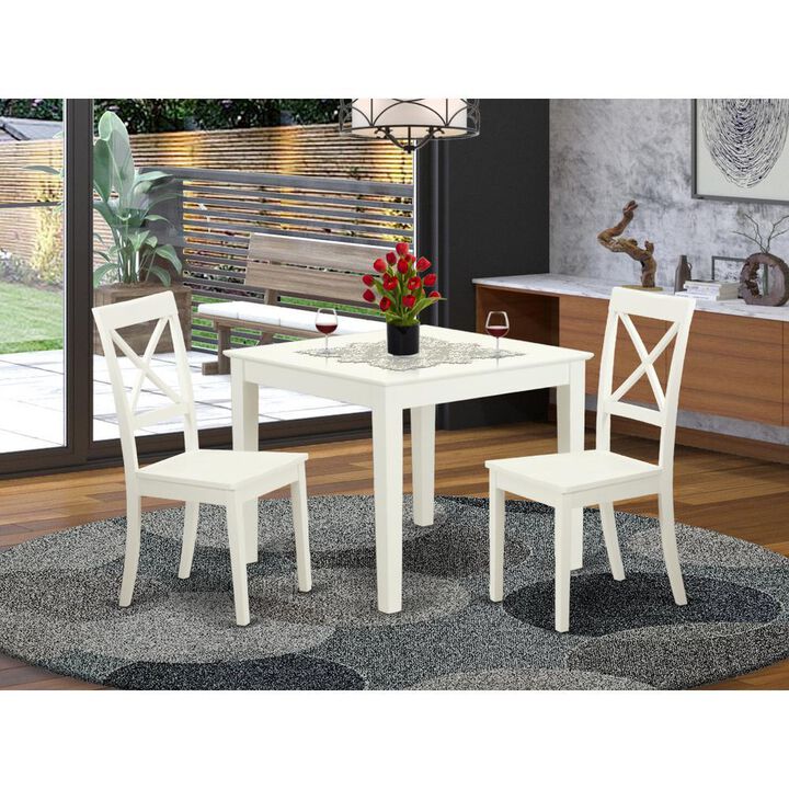 3 Pc square Kitchen Table and 2 Wood Kitchen Dining Chairs in Linen White