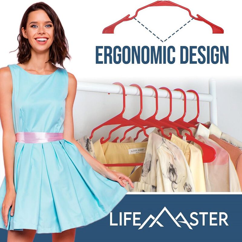 Plastic Clothes Hangers &ndash; Heavy Duty Hanger Set, for Organizing Clothes, Dresses, and Coat, Holds Up to 5 lbs, Space-Saving Hangers with Non-Slip Shoulder Grooves, Pack of 10, Red