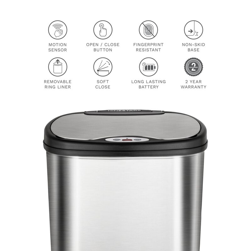 Ninestars 2-Piece Modern Set: 13.2 & 3.2-Gallon Oval Stainless Steel Motion Sensor Trash Cans image number 4