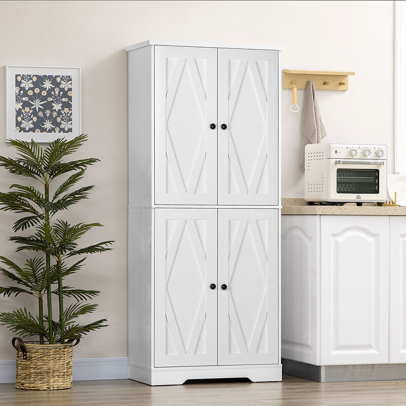 HOMCOM 71" Freestanding Kitchen Pantry Farmhouse Storage Cabinet White