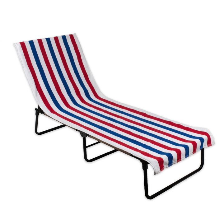 Design Imports  26 x 82 in. , White & Blue Stripe Lounge Chair Beach Towel With Top Fitted Pocket