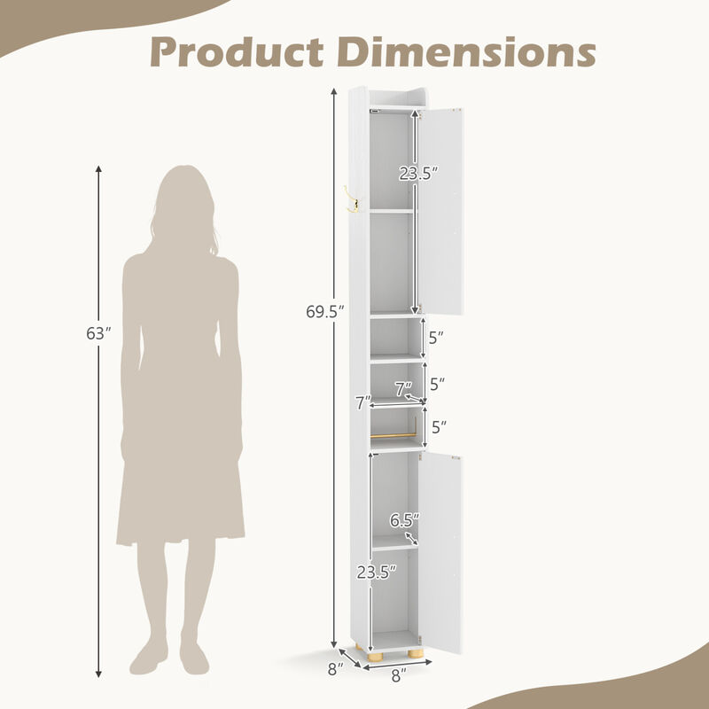Freestanding Narrow Bathroom Cabinet with Open Shelves and Toilet Paper Holder image number 3