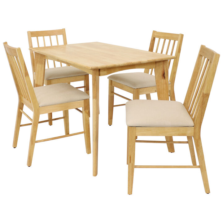 Sunnydaze James 5-Piece Wooden Dining Table and Chairs Set - Natural
