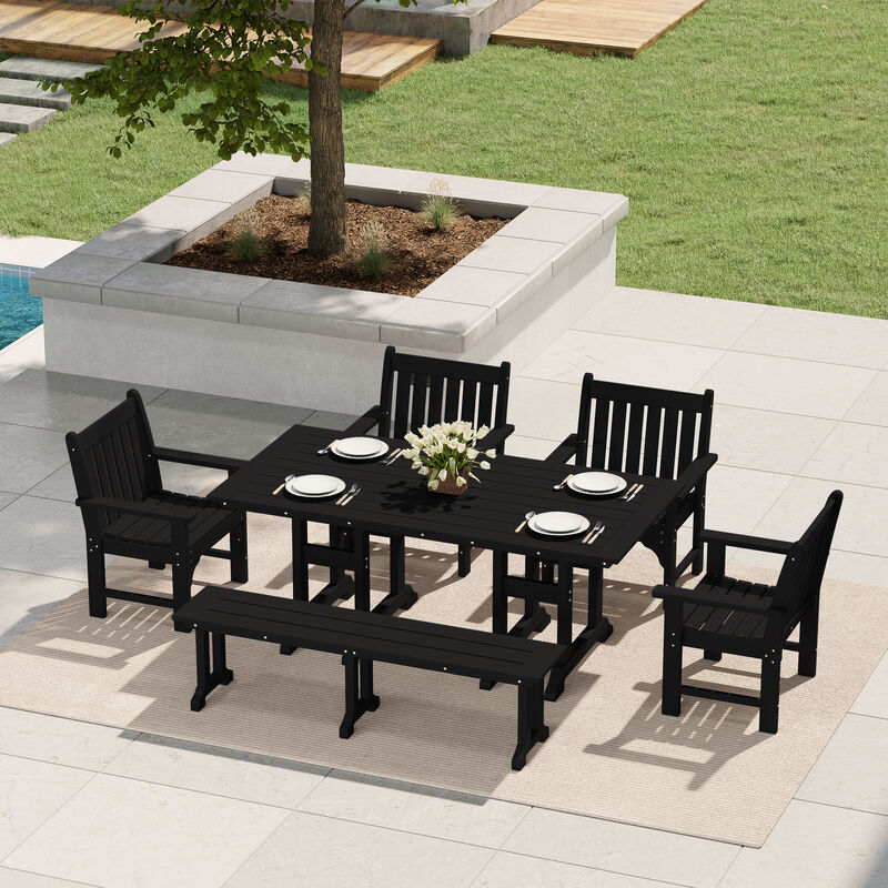 WestinTrends 6-Piece HDPE Outdoor Rectangle Dining Patio Table and Chairs Set