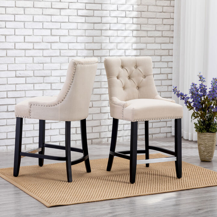 WestinTrends 24" Linen Fabric Tufted Upholstered Counter Stool (Set of 2)