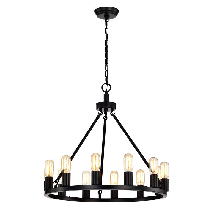 Ester Black 12-light Metal Round Chandelier