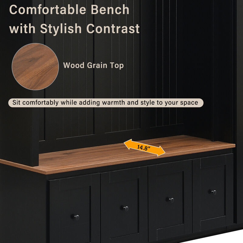 Merax Farmhouse Hall Tree with 2 Top Cabinets, 4 Drawers, Extra-Large Side Storage image number 5