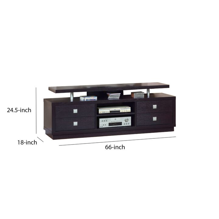 Modern Style TV Stand With 4 Drawers And 2 Open Shelves.-Benzara