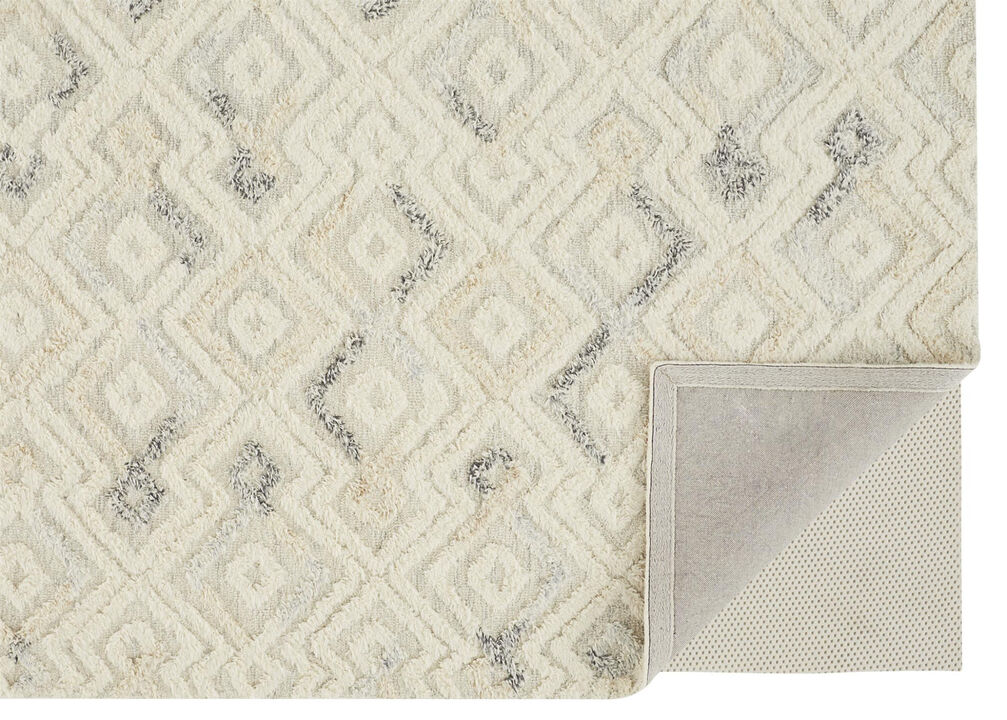 2 X 3 gray And Ivory Wool geometric Handmade Area Rug