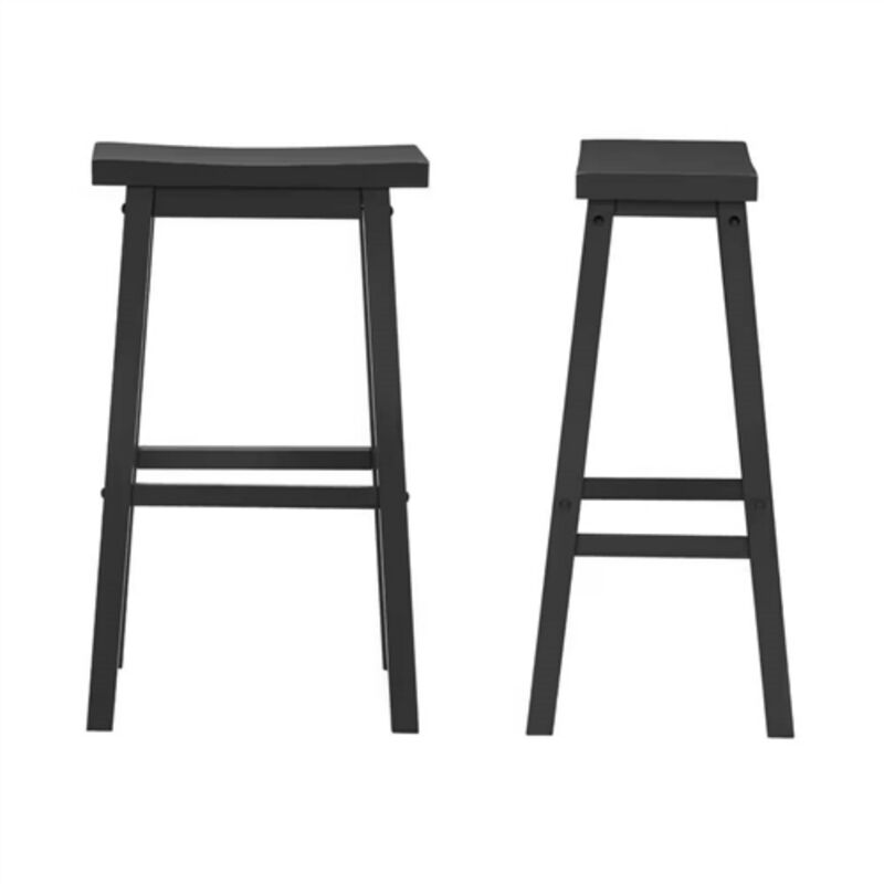 Saddle Seat Barstools Set of 2 &ndash; Farmhouse Style Wood Bar Height Chairs for Kitchen or Breakfast Bar