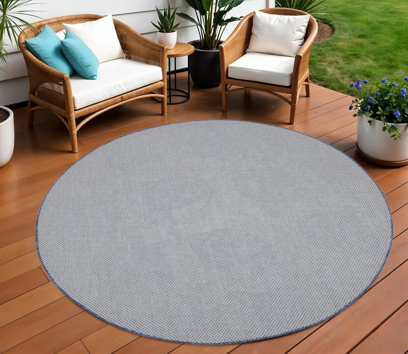 HomeRoots 8' Ivory And Blue Round Geometric Indoor Outdoor Area Rug