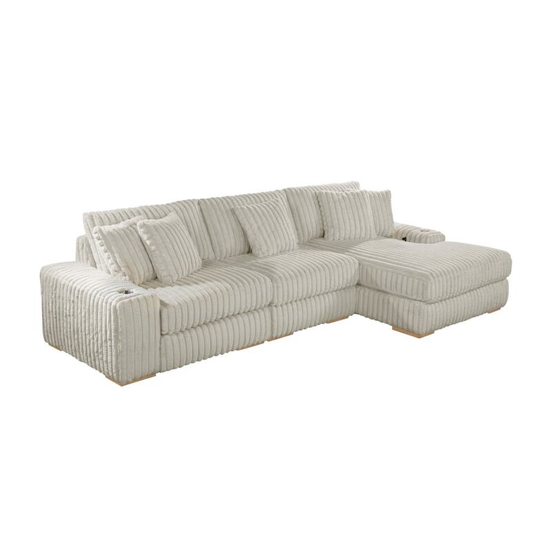 Best Quality Furniture 3 piece Smoke color reversible sectional with cupholders and USB ports
