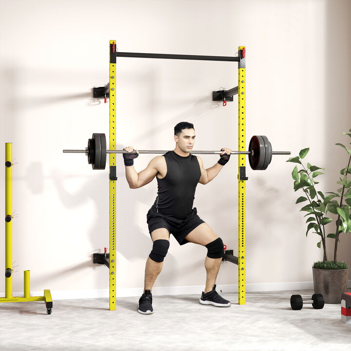 Hivvago Folding Wall Mounted Squat Rack with Pull Up Bar