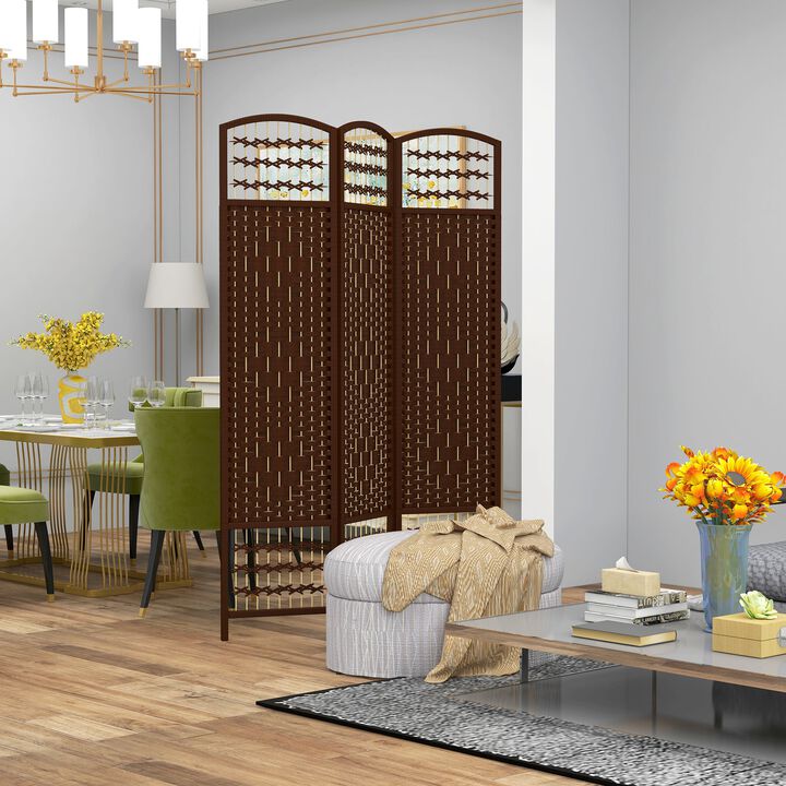 Brown Compact Divider: 3-Panel Folding Wave Privacy Screen