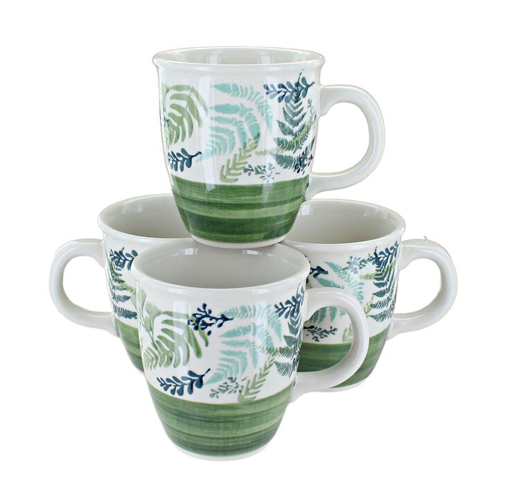 Blue Rose Polish Pottery Green Daisy 4 Piece Mug Set