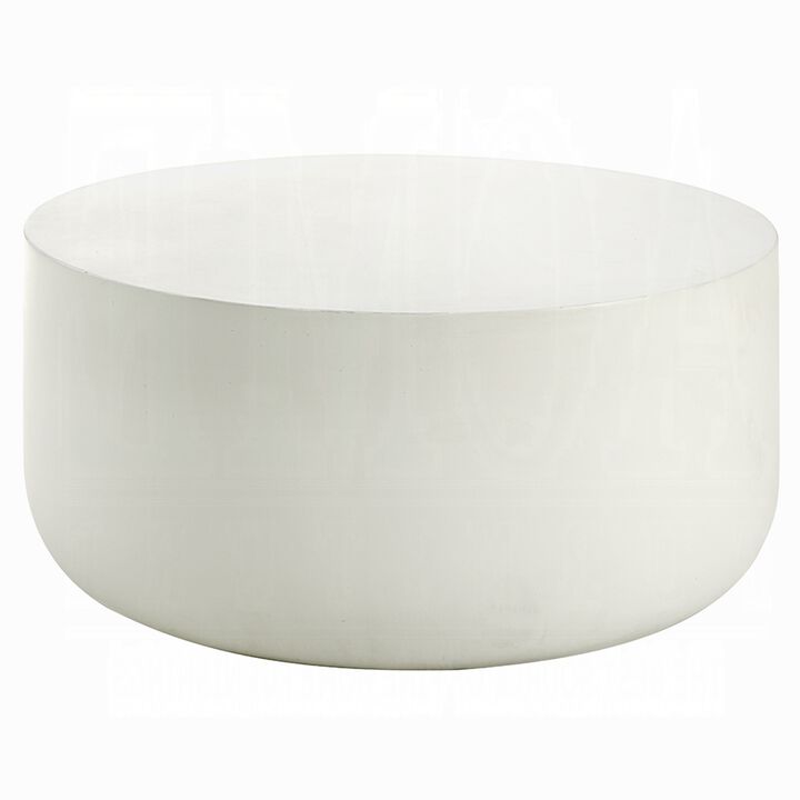 Utan Coffee Table, Modern Natural White Cement Frame, Round 31 Inch