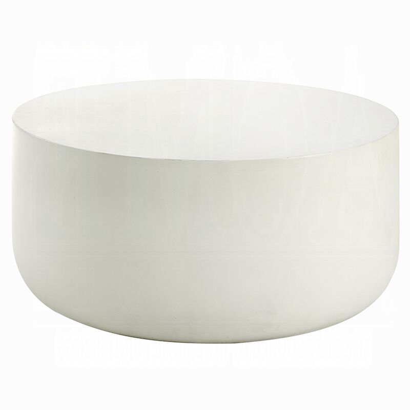 Utan Coffee Table, Modern Natural White Cement Frame, Round 31 Inch