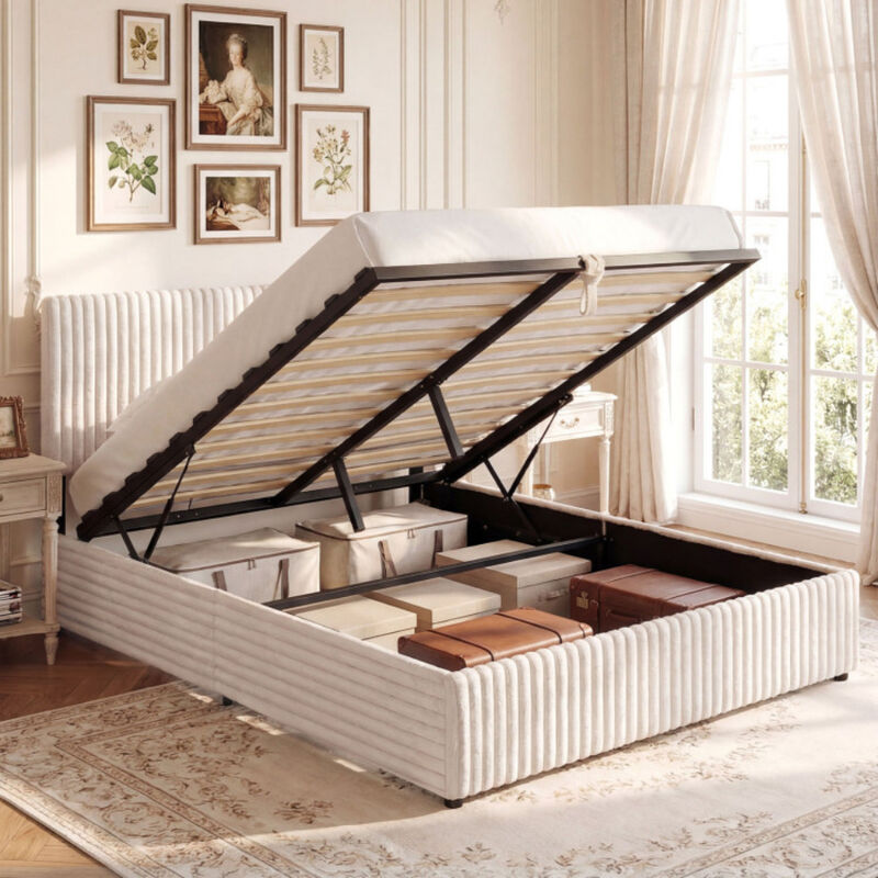Storage Bed with Lift-Up Design and Wooden Slat Support image number 5