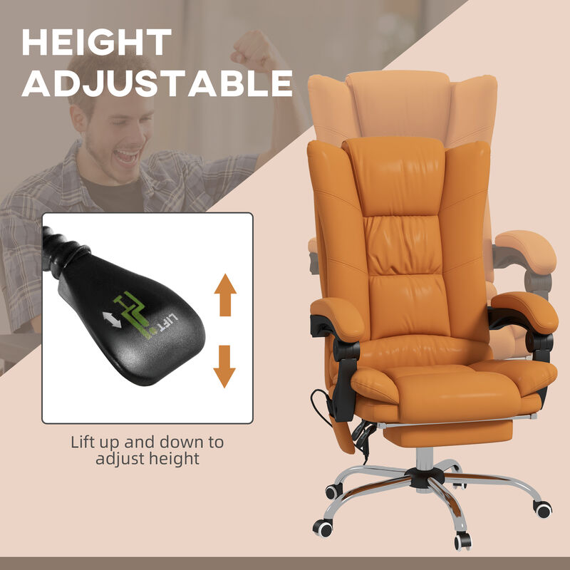 Vinsetto PU Leather Executive Massage Office Chair with 4 Vibration, Computer Desk Chair, Heated Reclining Chair with Adjustable Height, Swivel Wheels, Light Brown