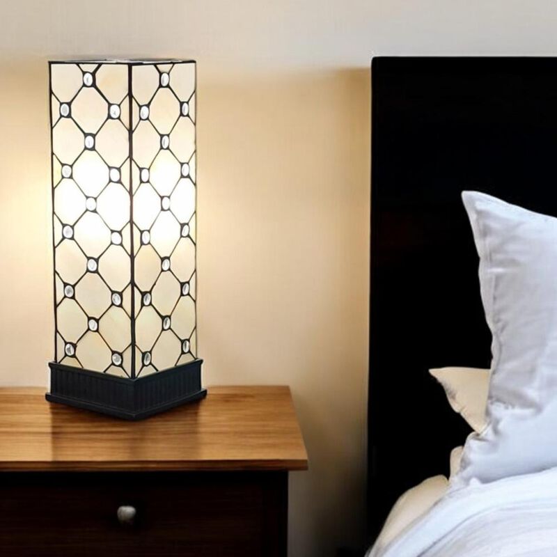 Hivvago 18" Tiffany Style Jeweled Dark Brown Base Table Lamp