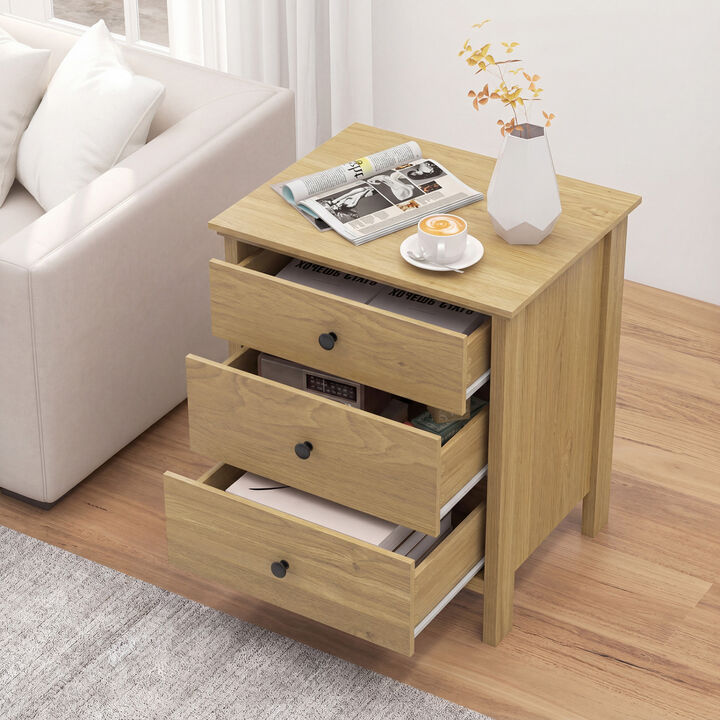 Modern 3-Drawer Wooden Nightstand Bedside Table for Bedroom Storage