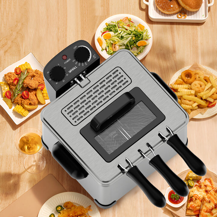 WHALLULTRA 5.3QT Electric Deep Fryer, 1700W Stainless Steel Oil Fryer with Triple Baskets, Adjustable Temperature,Perfect for Family Meals and Parties