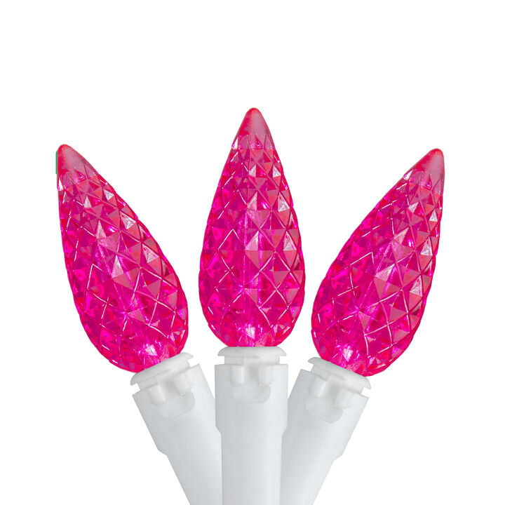 70 Count Pink LED C6 Faceted Christmas Lights  22.5 ft White Wire