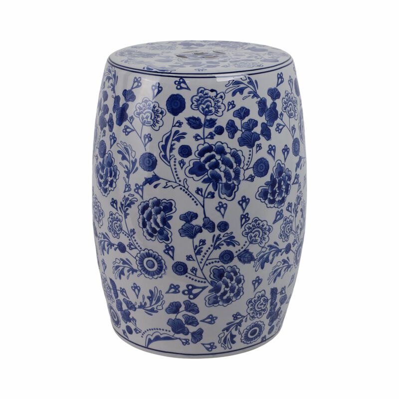 Hydrangea Chinoiserie Stool in Blue image number 1