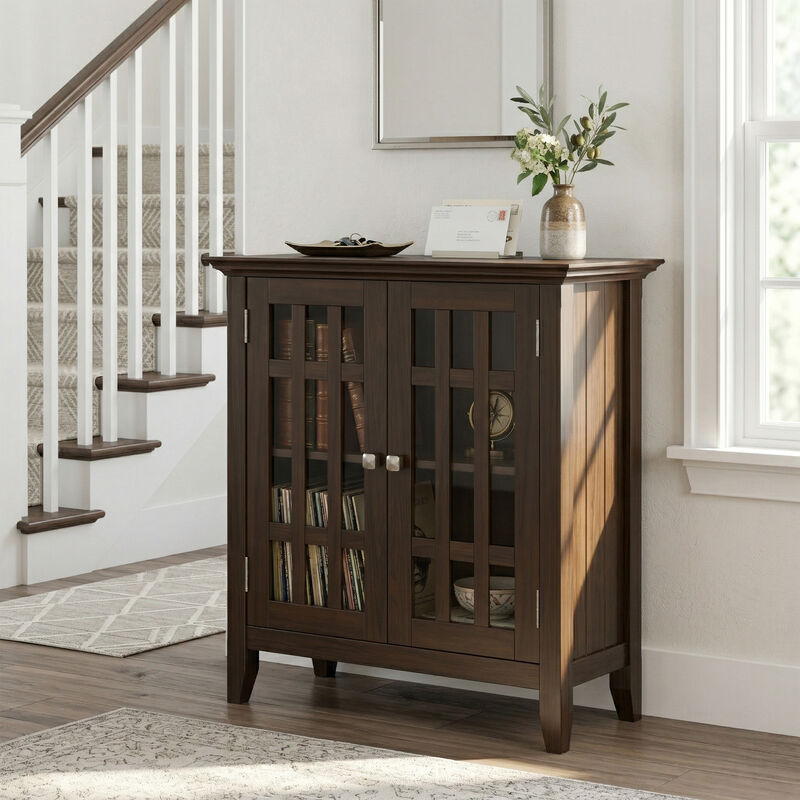Bedford SOLID WOOD 32 inch Wide Transitional Low Storage Media Cabinet in Dark Tobacco Brown image number 1